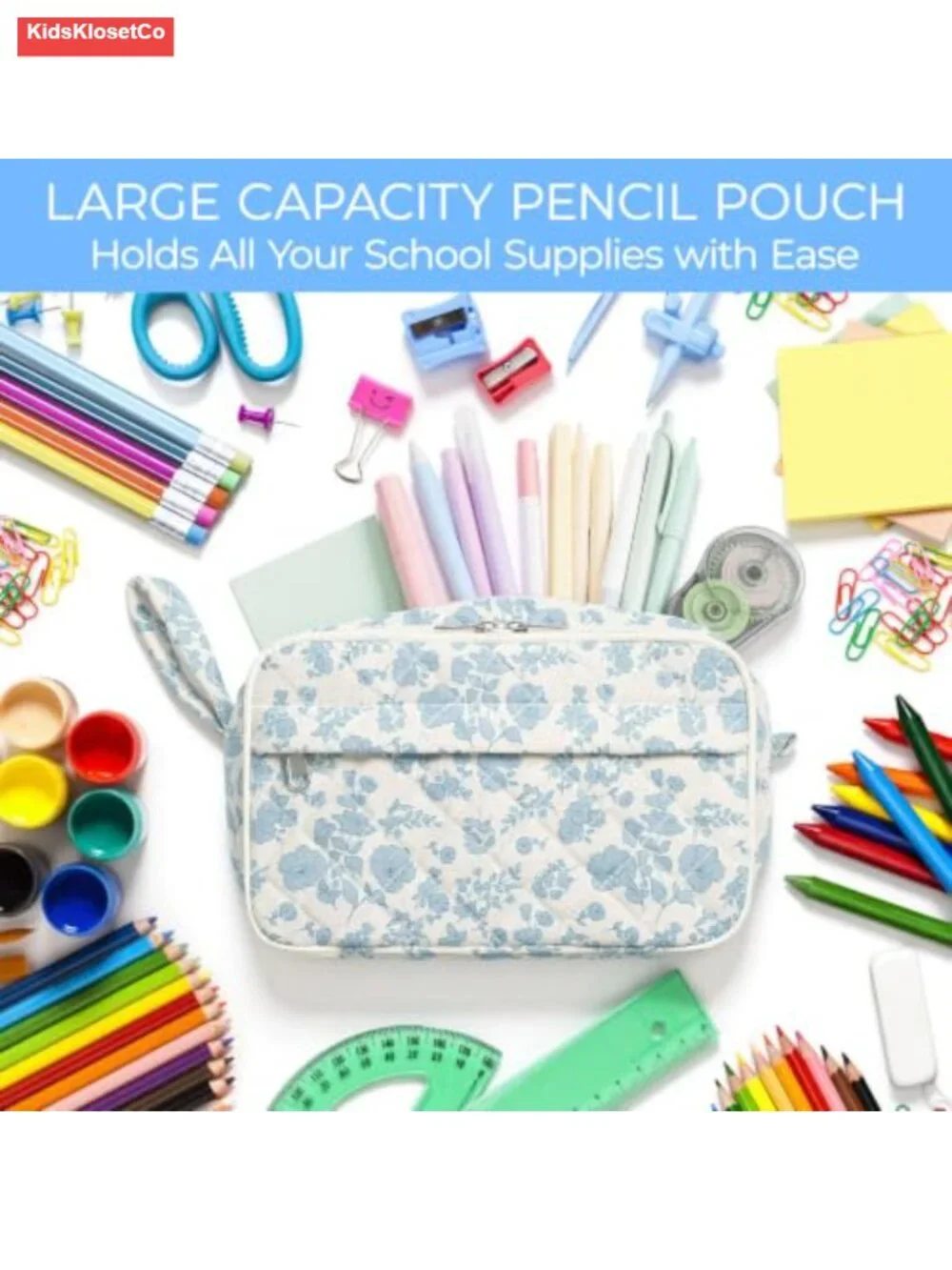 Quilted Pencil Pouch with Compartments, Large Pencil Case Organizer - Picture 4 of 5